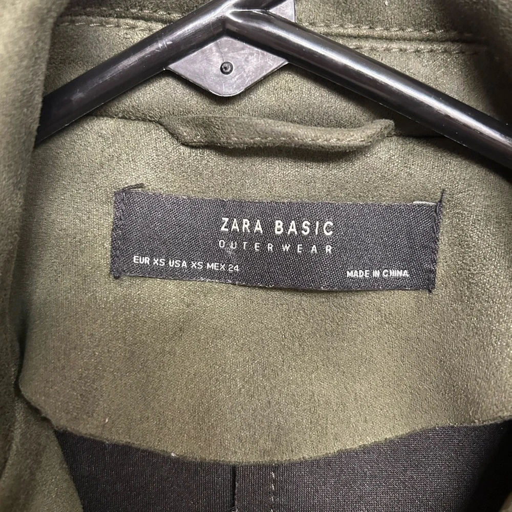 Zara Olive Moto Jacket Belted Zip Biker Chic Trendy S - Picture 11 of 14